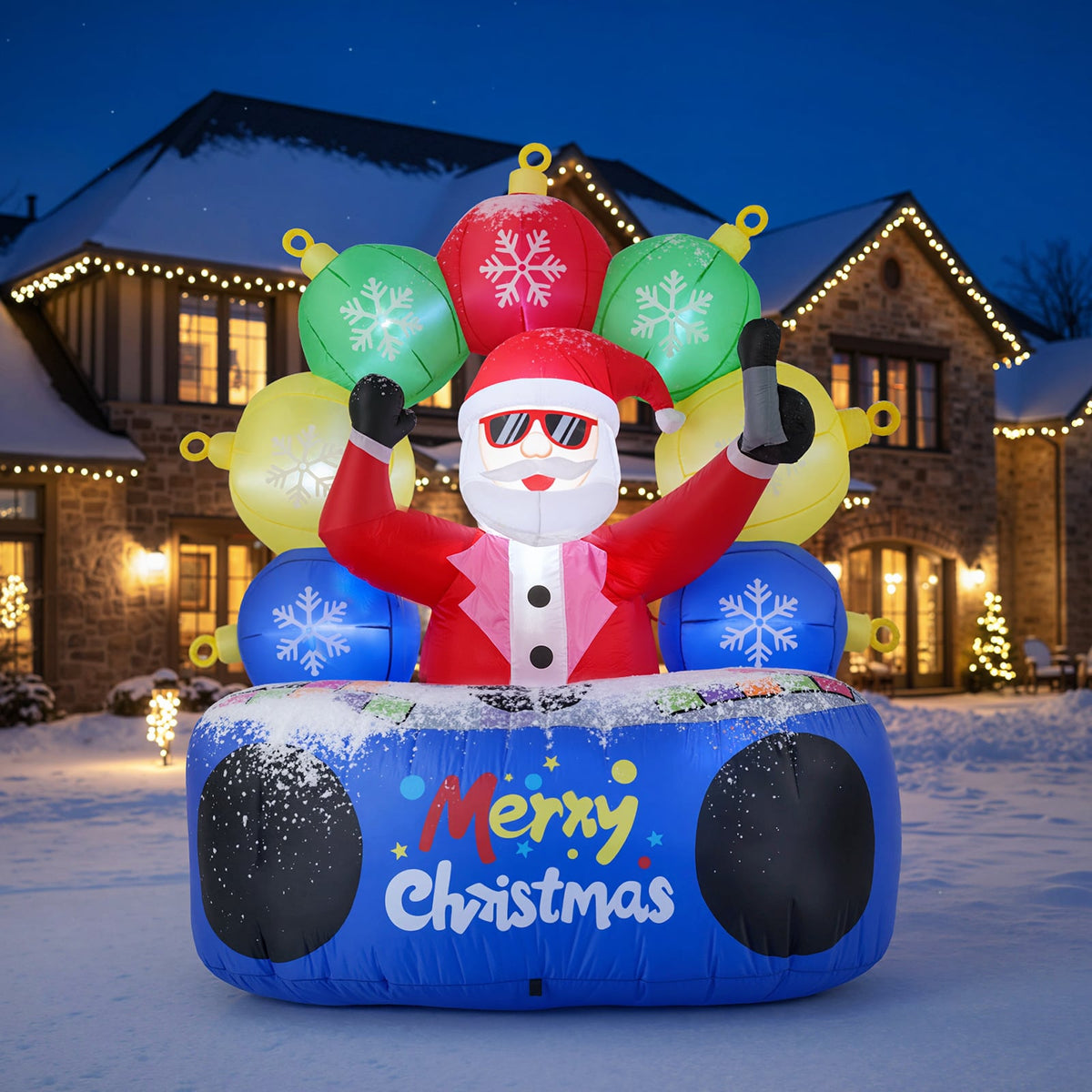 6 Feet Inflatable DJ Santa with Rotating Music Light and Flashing LEDs-Christmas Inflatables-DECOROLALA