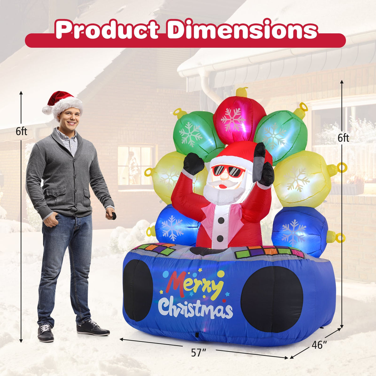 6 Feet Inflatable DJ Santa with Rotating Music Light and Flashing LEDs-Christmas Inflatables-DECOROLALA
