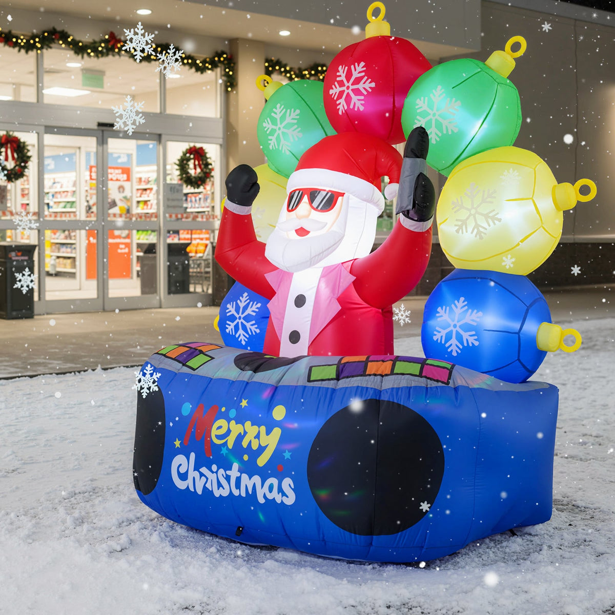 6 Feet Inflatable DJ Santa with Rotating Music Light and Flashing LEDs-Christmas Inflatables-DECOROLALA