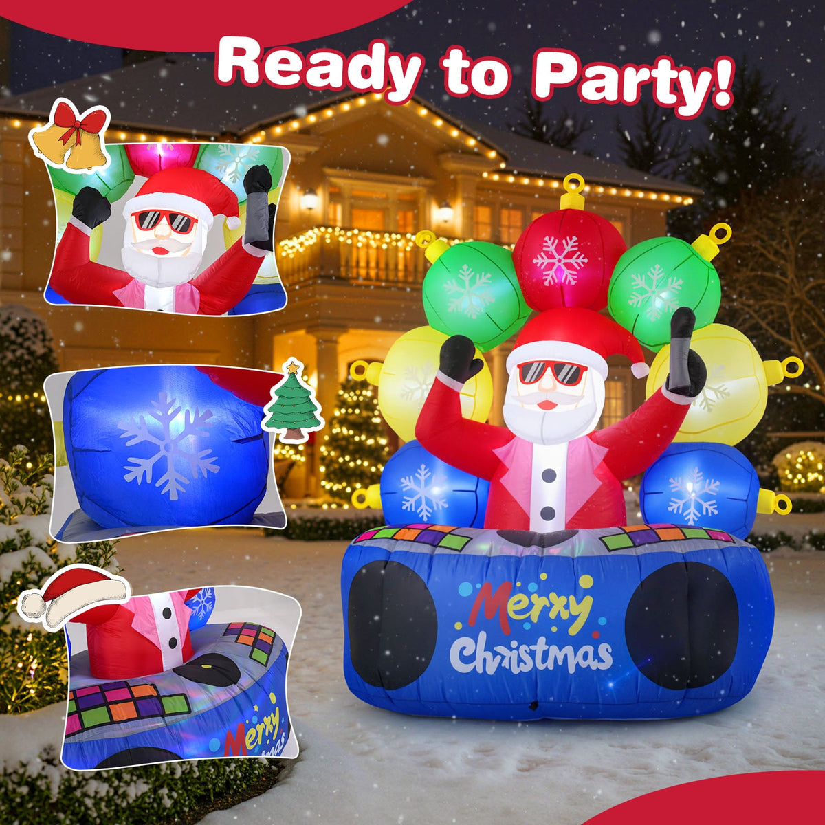6 Feet Inflatable DJ Santa with Rotating Music Light and Flashing LEDs-Christmas Inflatables-DECOROLALA