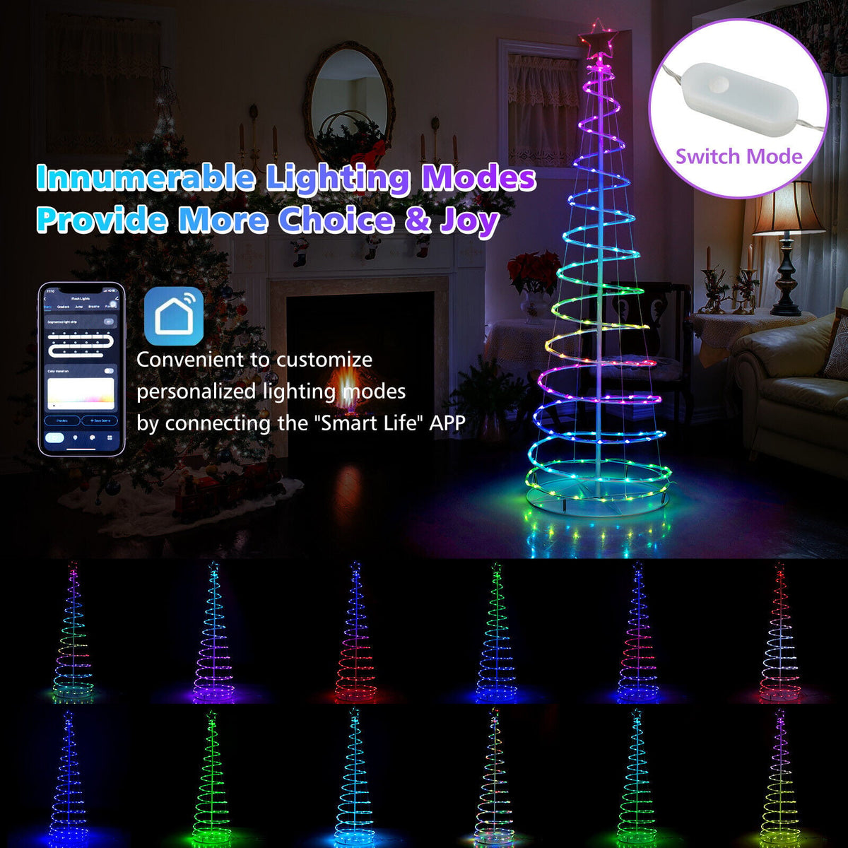 6 Feet Light Up Spiral Christmas Tree with Tree Top Star-White-Christmas Trees-DECOROLALA