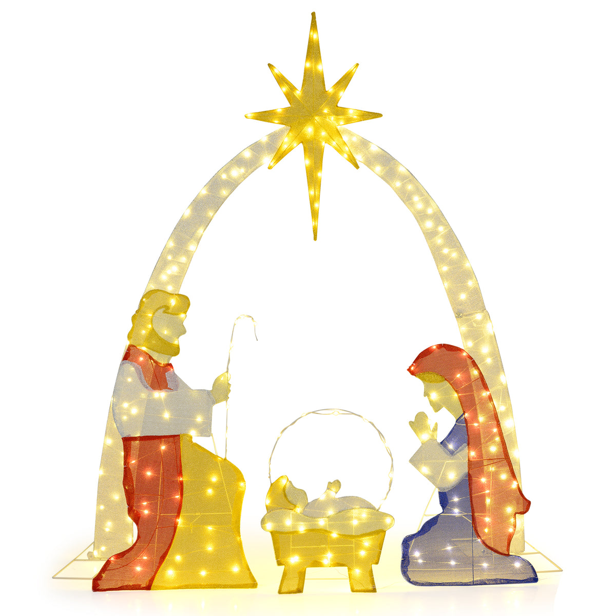 6 Feet Lighted Nativity Scene Yard Decoratio with 240 Warm White LED Lights-Christmas Decorations & Accessories-DECOROLALA