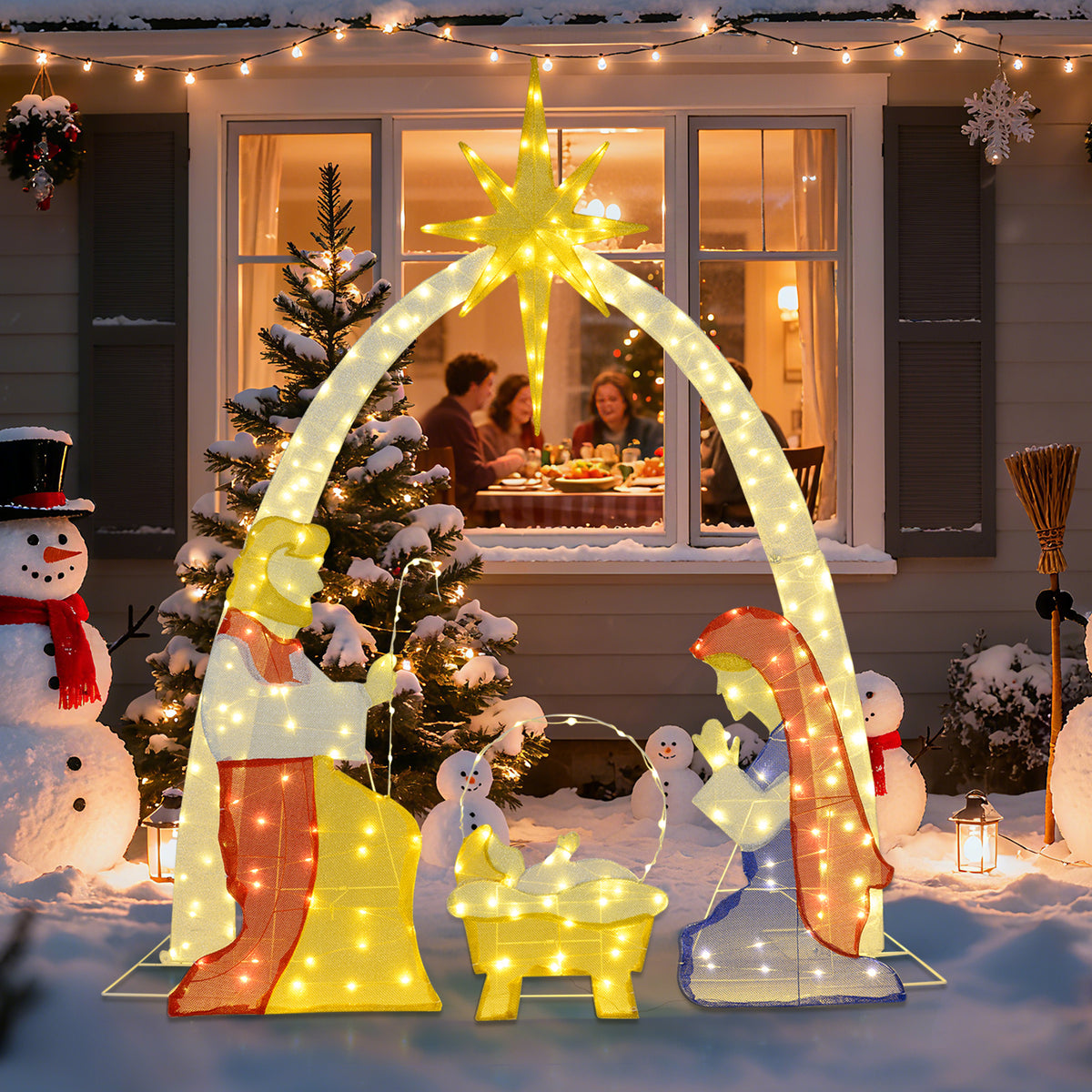 6 Feet Lighted Nativity Scene Yard Decoratio with 240 Warm White LED Lights-Christmas Decorations & Accessories-DECOROLALA