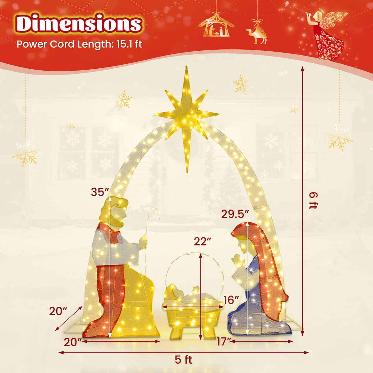 6 Feet Lighted Nativity Scene Yard Decoratio with 240 Warm White LED Lights-Christmas Decorations & Accessories-DECOROLALA