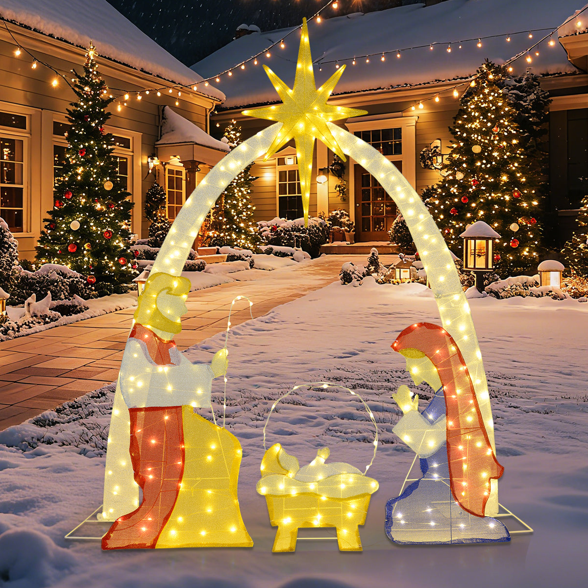6 Feet Lighted Nativity Scene Yard Decoratio with 240 Warm White LED Lights-Christmas Decorations & Accessories-DECOROLALA