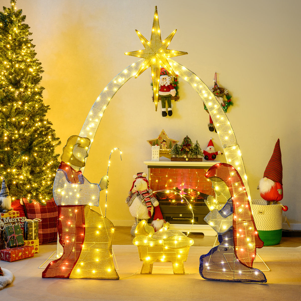 6 Feet Lighted Nativity Scene Yard Decoratio with 240 Warm White LED Lights-Christmas Decorations & Accessories-DECOROLALA