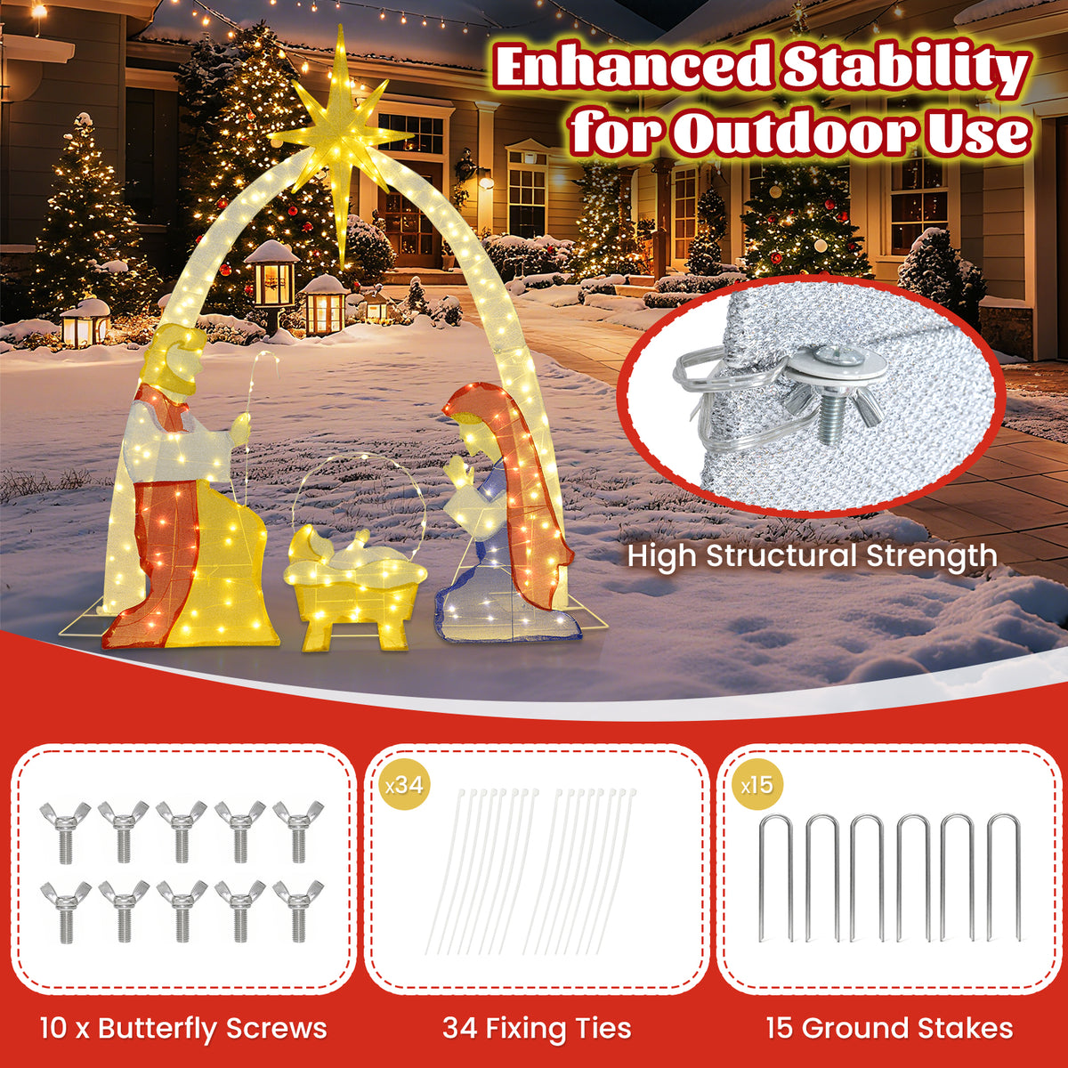 6 Feet Lighted Nativity Scene Yard Decoratio with 240 Warm White LED Lights-Christmas Decorations & Accessories-DECOROLALA