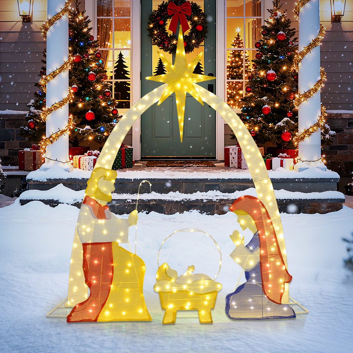 6 Feet Lighted Nativity Scene Yard Decoratio with 240 Warm White LED Lights-Christmas Decorations & Accessories-DECOROLALA