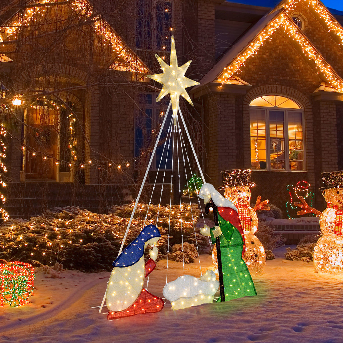 6 Feet Lighted Nativity Scene with 240 LED Lights-Christmas Decorations & Accessories-DECOROLALA
