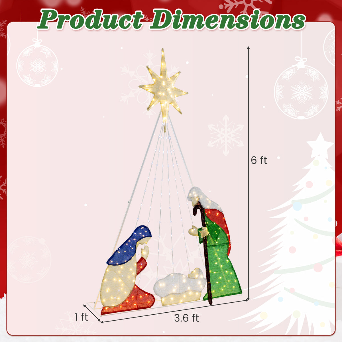 6 Feet Lighted Nativity Scene with 240 LED Lights-Christmas Decorations & Accessories-DECOROLALA