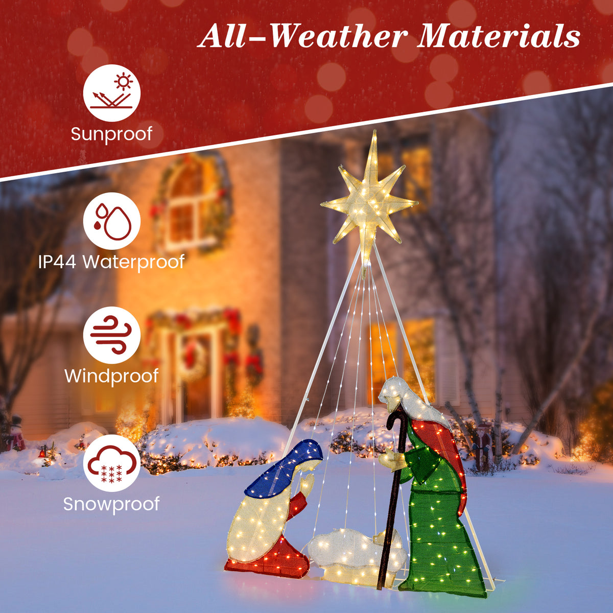 6 Feet Lighted Nativity Scene with 240 LED Lights-Christmas Decorations & Accessories-DECOROLALA