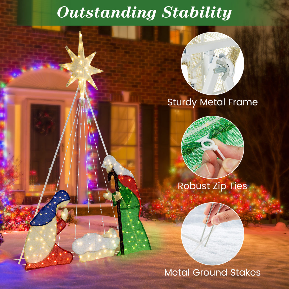 6 Feet Lighted Nativity Scene with 240 LED Lights-Christmas Decorations & Accessories-DECOROLALA