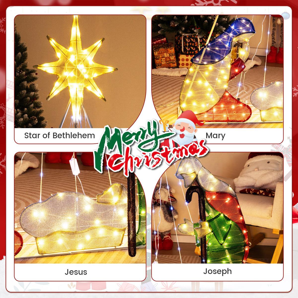 6 Feet Lighted Nativity Scene with 240 LED Lights-Christmas Decorations & Accessories-DECOROLALA