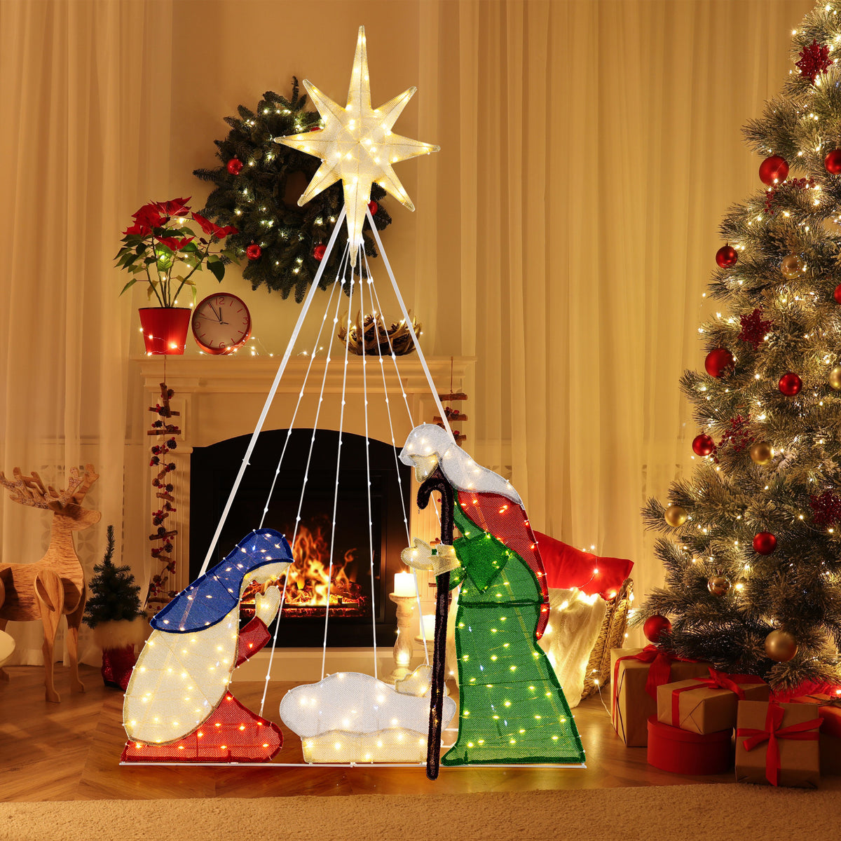 6 Feet Lighted Nativity Scene with 240 LED Lights-Christmas Decorations & Accessories-DECOROLALA