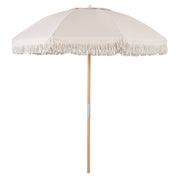 6 Feet Patio Umbrella with Fringe with Push Button Tilt and Wood Pole-Beige-Outdoor Umbrellas-DECOROLALA