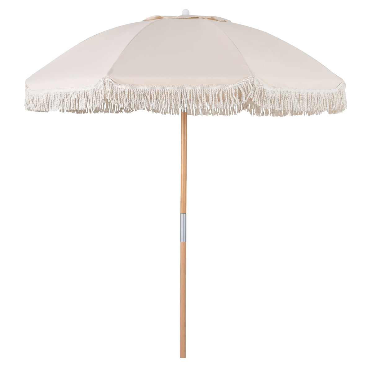6 Feet Patio Umbrella with Fringe with Push Button Tilt and Wood Pole-Beige-Outdoor Umbrellas-DECOROLALA
