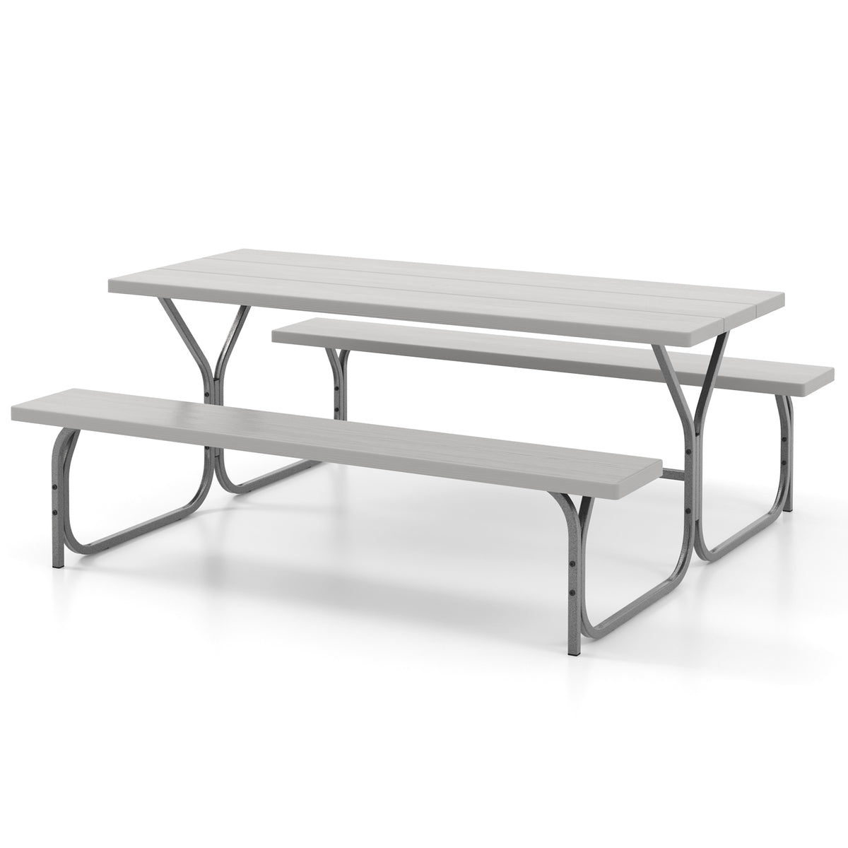 6 Feet Picnic Table Bench Set with HDPE Tabletop for 8 Person-Gray-Picnic Tables-DECOROLALA
