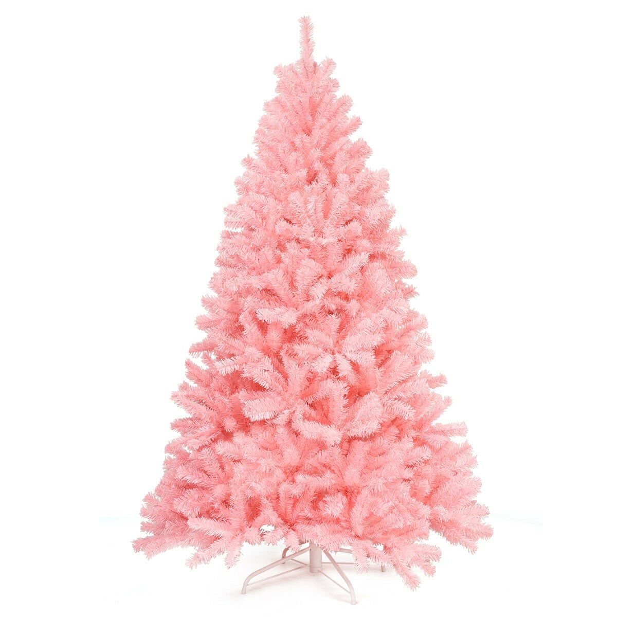 6 Feet Pink Artificial Hinged Spruce Full Christmas Tree with Foldable Metal Stand-Christmas Trees-DECOROLALA