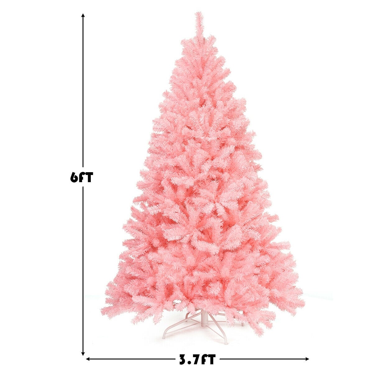 6 Feet Pink Artificial Hinged Spruce Full Christmas Tree with Foldable Metal Stand-Christmas Trees-DECOROLALA