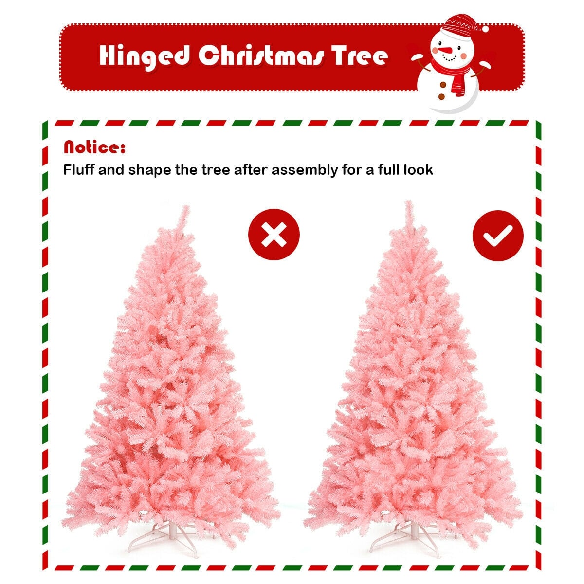 6 Feet Pink Artificial Hinged Spruce Full Christmas Tree with Foldable Metal Stand-Christmas Trees-DECOROLALA