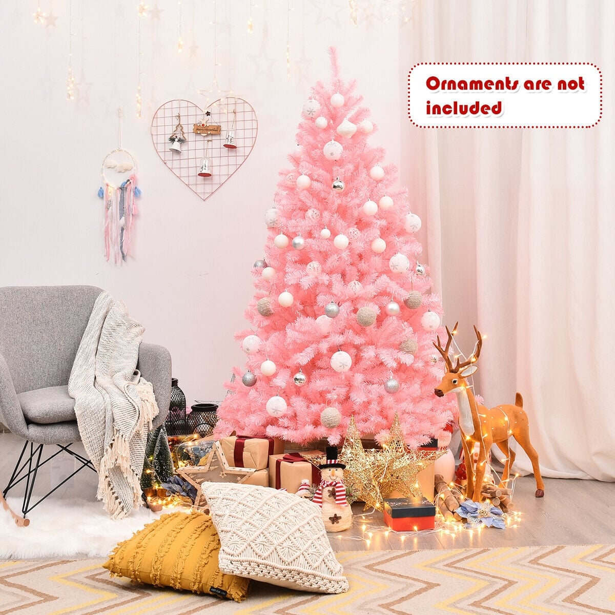 6 Feet Pink Artificial Hinged Spruce Full Christmas Tree with Foldable Metal Stand-Christmas Trees-DECOROLALA