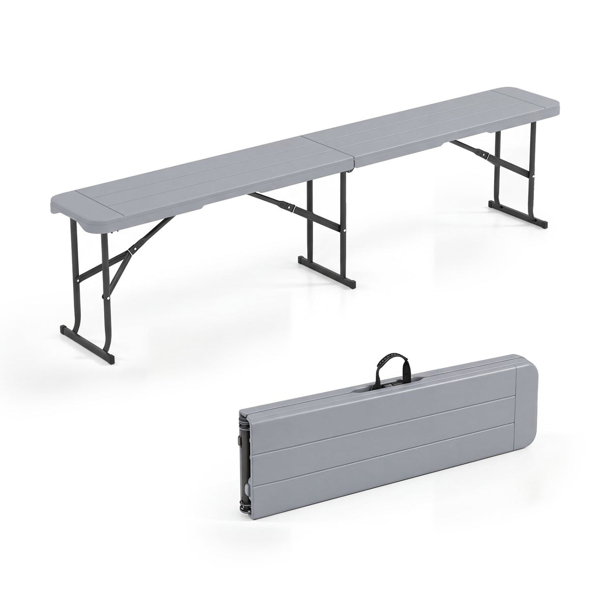 6 Feet Plastic Folding Bench Picnic Camping Dining Seat with Carrying Handle-Gray-Camping Furniture-DECOROLALA