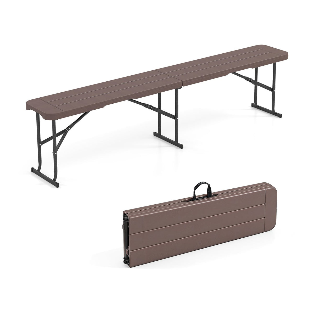 6 Feet Plastic Folding Bench Picnic Camping Dining Seat with Carrying Handle-coffee-Camping Furniture-DECOROLALA