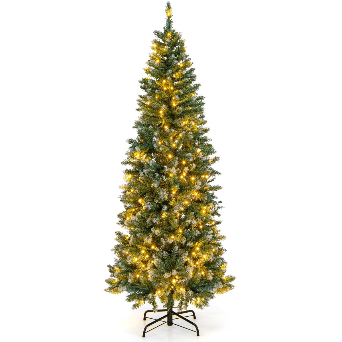 6 Feet Pre-Lit Artificial Christmas Tree with 618 Snowy Branch Tips-Christmas Trees-DECOROLALA