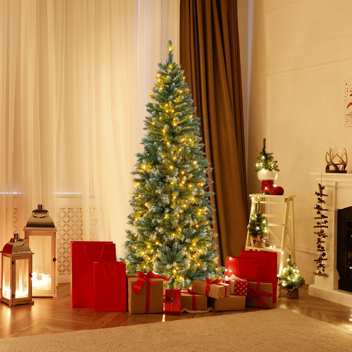 6 Feet Pre-Lit Artificial Christmas Tree with 618 Snowy Branch Tips-Christmas Trees-DECOROLALA