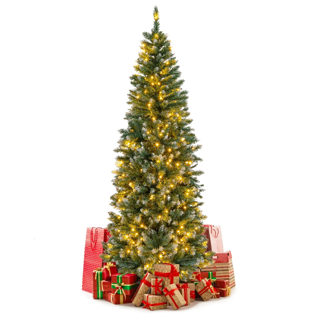 6 Feet Pre-Lit Artificial Christmas Tree with 618 Snowy Branch Tips-Christmas Trees-DECOROLALA