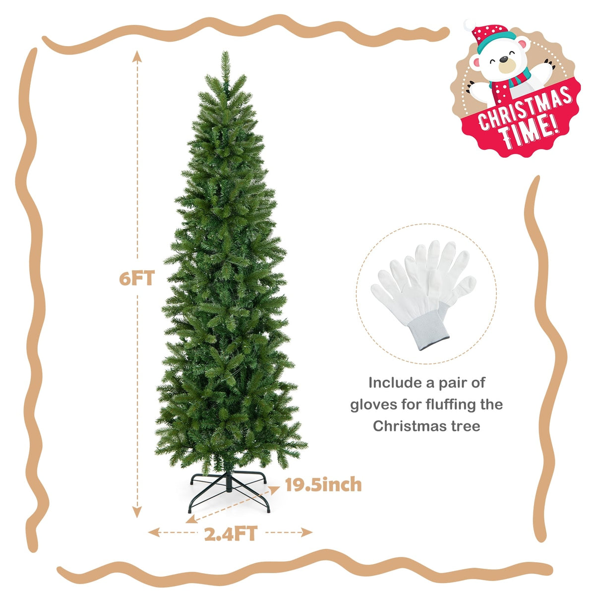 6 Feet Pre-Lit Artificial Christmas Tree with 648 PVC PE Branch Tips-Christmas Trees-DECOROLALA