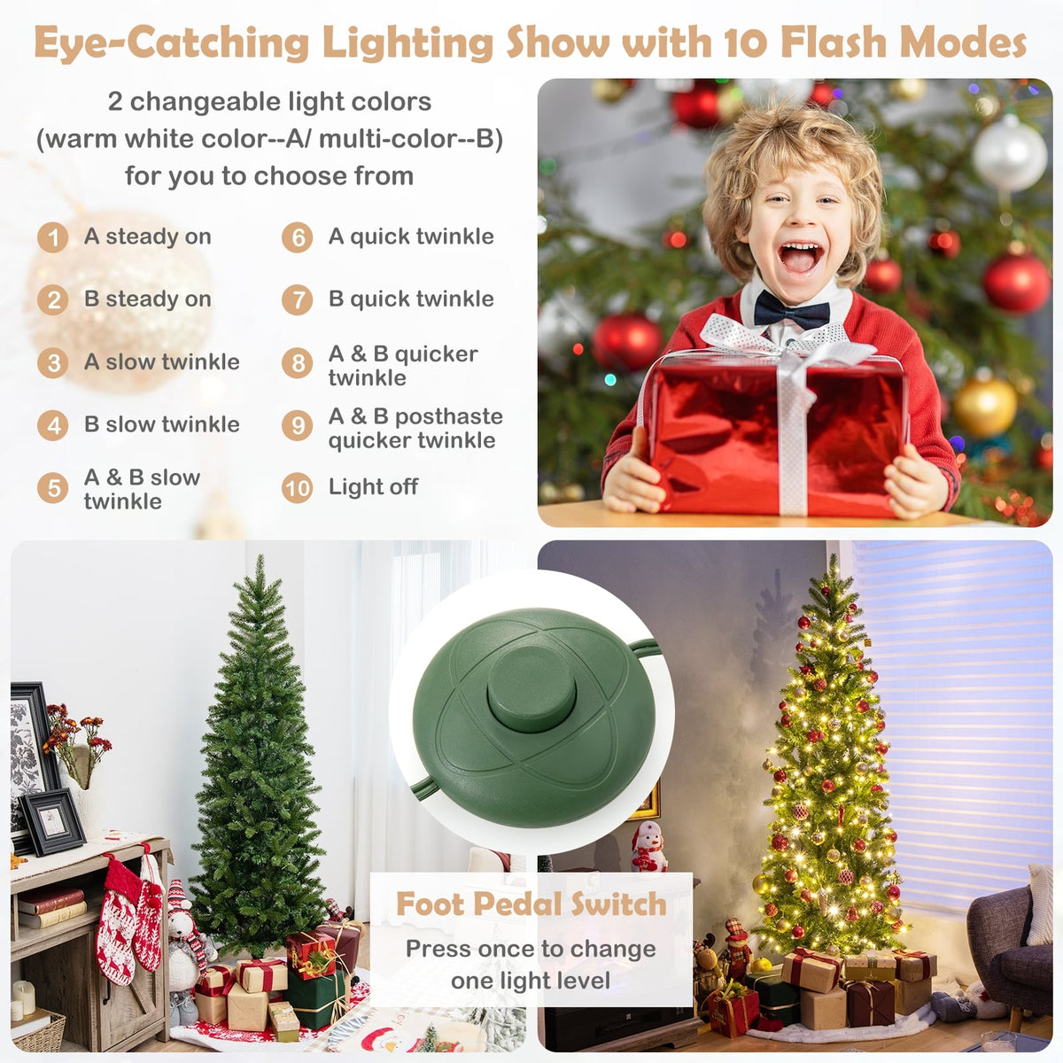 6 Feet Pre-Lit Artificial Christmas Tree with 648 PVC PE Branch Tips-Christmas Trees-DECOROLALA
