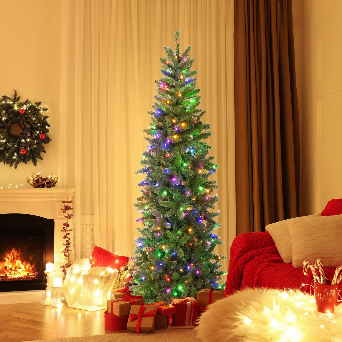 6 Feet Pre-Lit Artificial Christmas Tree with 648 PVC PE Branch Tips-Christmas Trees-DECOROLALA