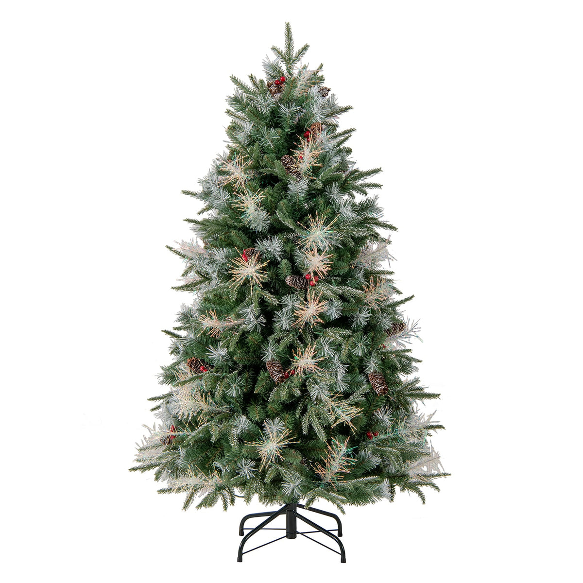 6 Feet Pre-Lit Artificial Christmas Tree with 8 Modes LED Lights with Berries-Christmas Trees-DECOROLALA