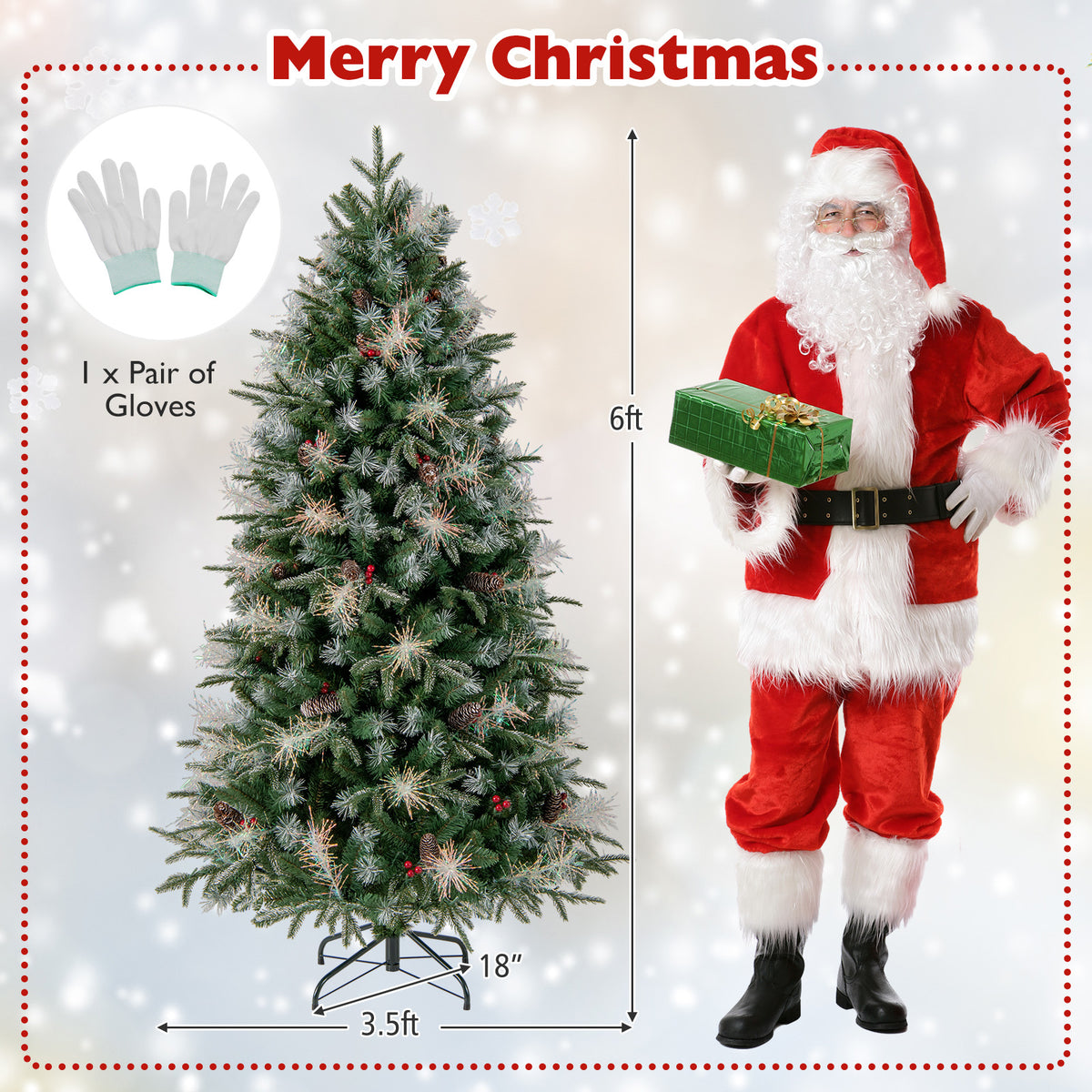 6 Feet Pre-Lit Artificial Christmas Tree with 8 Modes LED Lights with Berries-Christmas Trees-DECOROLALA