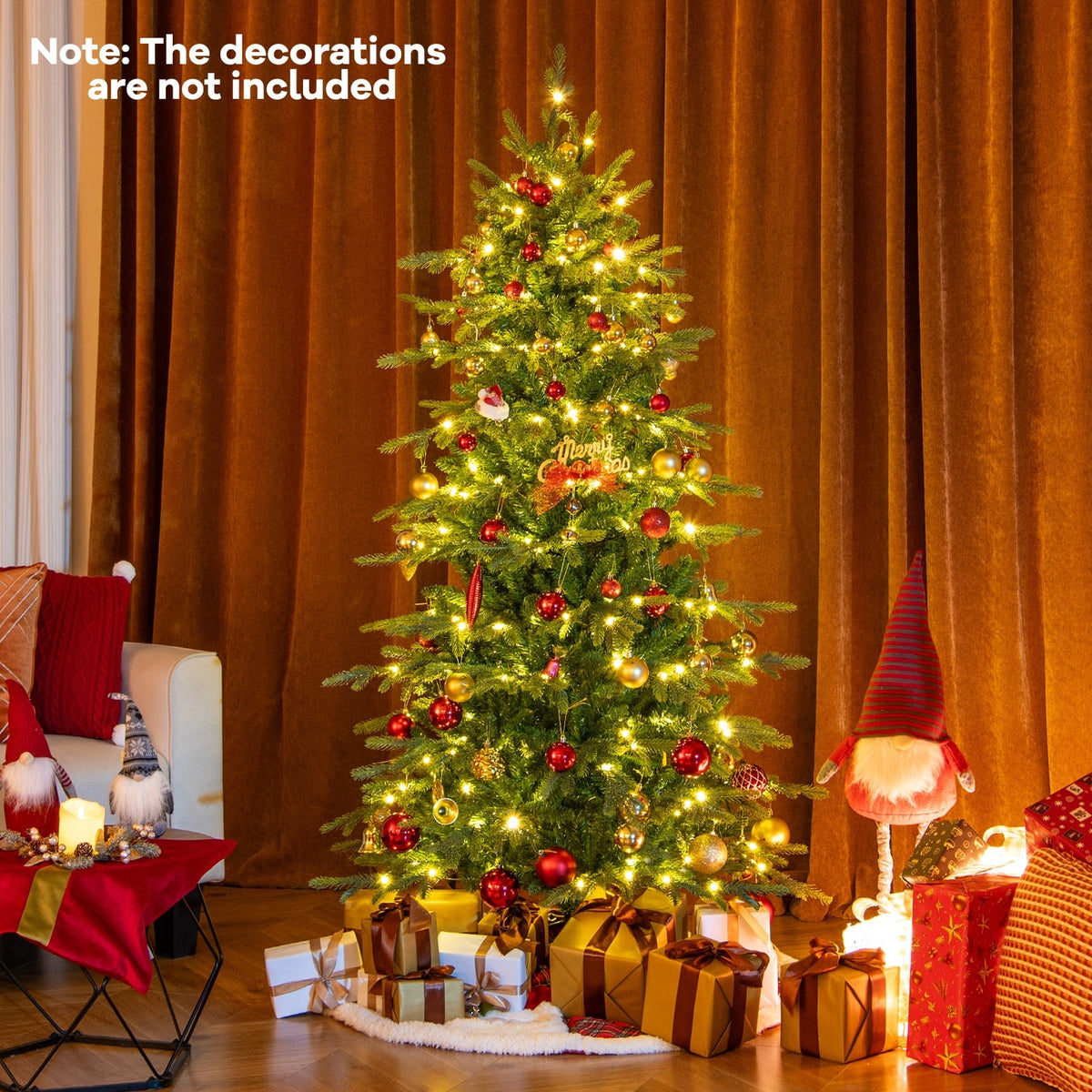6 Feet Pre-Lit Artificial Christmas Tree with Warm White LED Lights-Christmas Trees-DECOROLALA