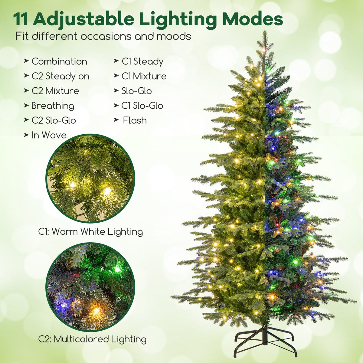 6 Feet Pre-Lit Artificial Christmas Tree with Warm White LED Lights-Christmas Trees-DECOROLALA