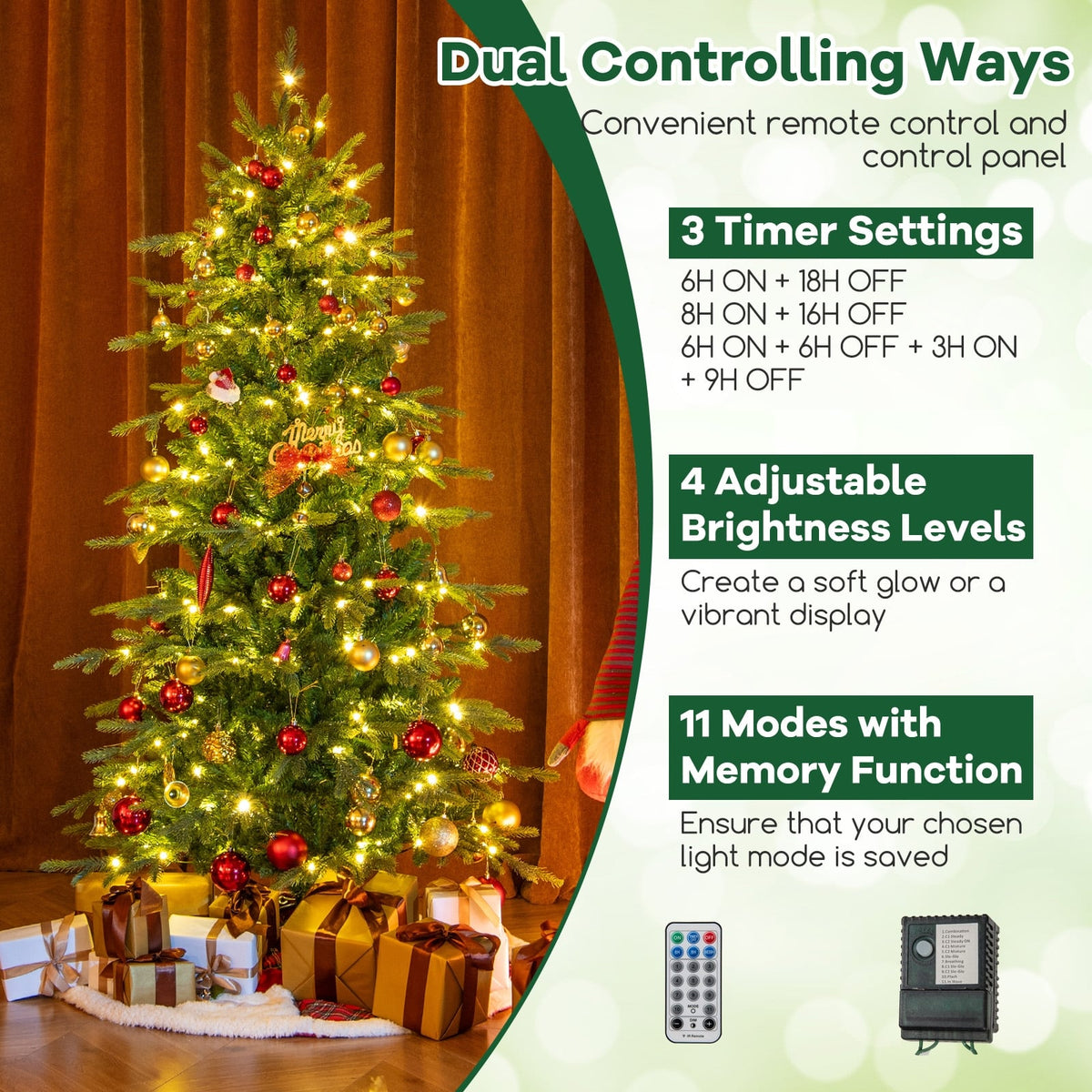 6 Feet Pre-Lit Artificial Christmas Tree with Warm White LED Lights-Christmas Trees-DECOROLALA