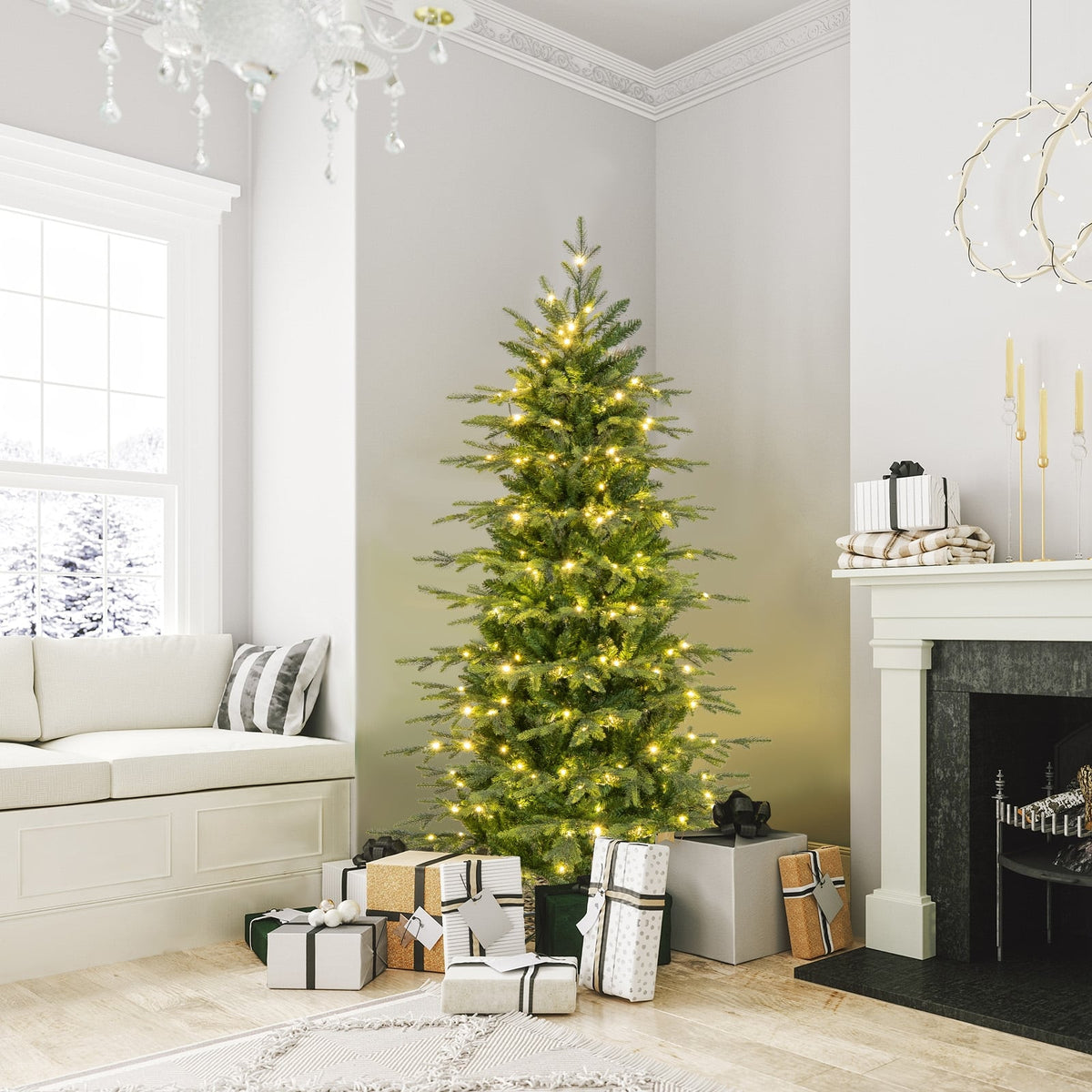 6 Feet Pre-Lit Artificial Christmas Tree with Warm White LED Lights-Christmas Trees-DECOROLALA
