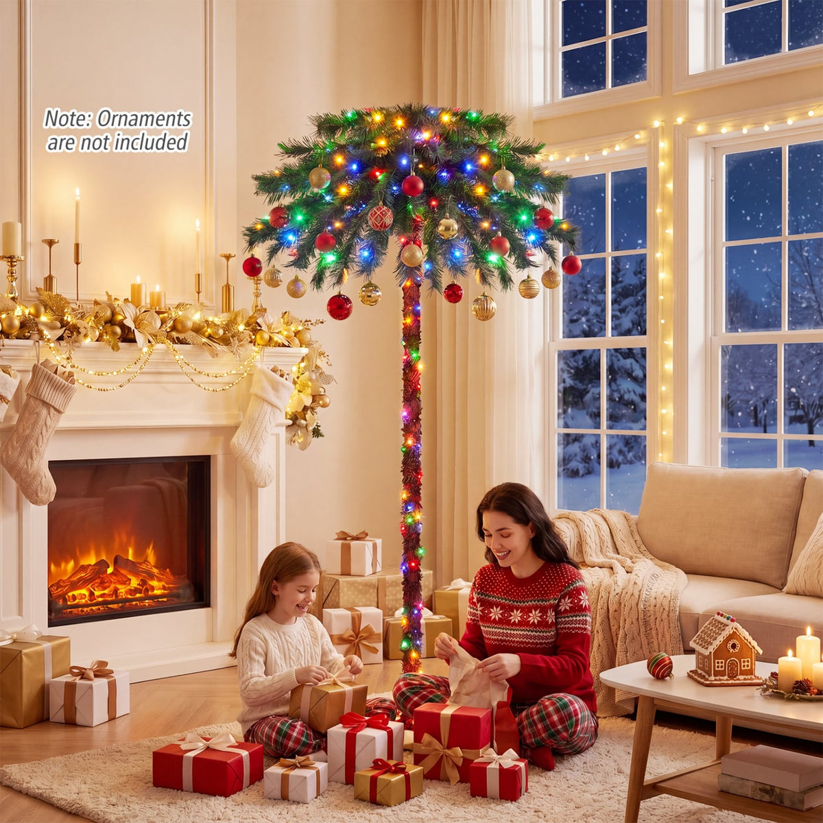 6 Feet Pre-Lit Artificial Tropical Christmas Palm Tree with 210 Multi-Color Lights-Christmas Trees-DECOROLALA