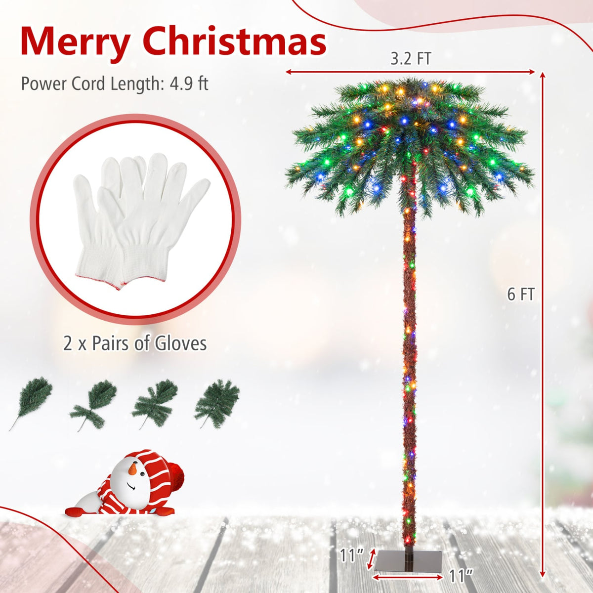6 Feet Pre-Lit Artificial Tropical Christmas Palm Tree with 210 Multi-Color Lights-Christmas Trees-DECOROLALA