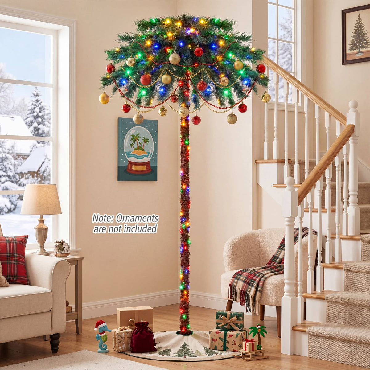 6 Feet Pre-Lit Artificial Tropical Christmas Palm Tree with 210 Multi-Color Lights-Christmas Trees-DECOROLALA