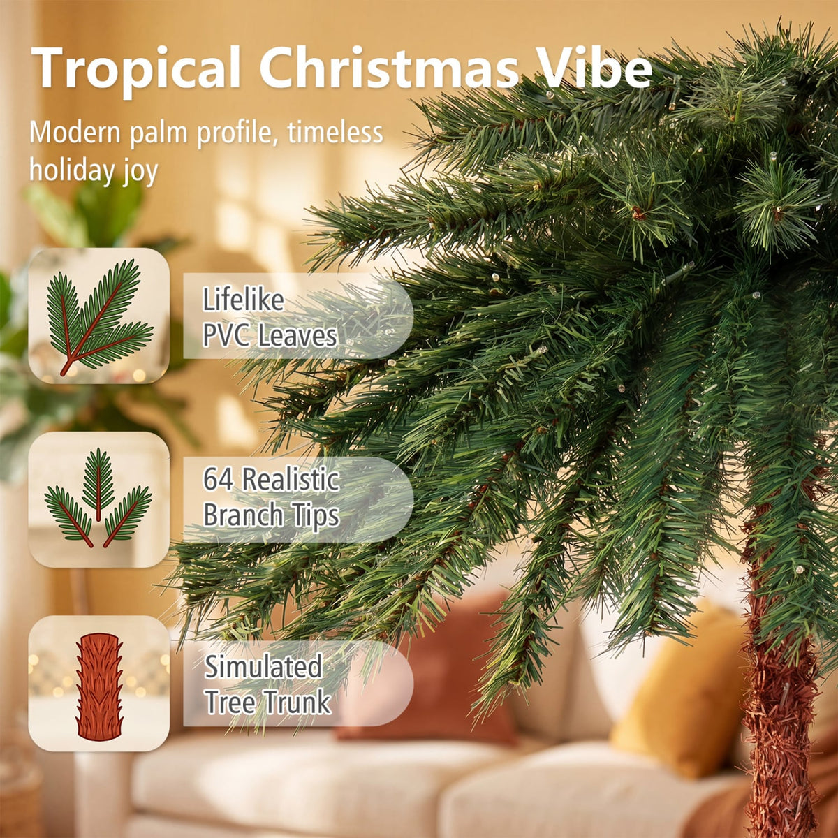 6 Feet Pre-Lit Artificial Tropical Christmas Palm Tree with 210 Multi-Color Lights-Christmas Trees-DECOROLALA