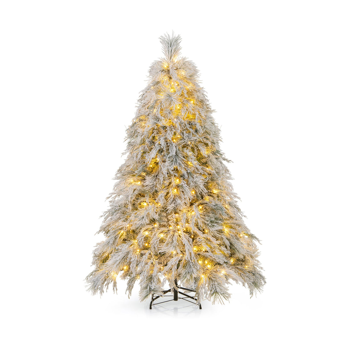 6 Feet Pre-Lit Snow Flocked Christmas Tree with Warm White LED Lights-6 ft-Christmas Trees-DECOROLALA