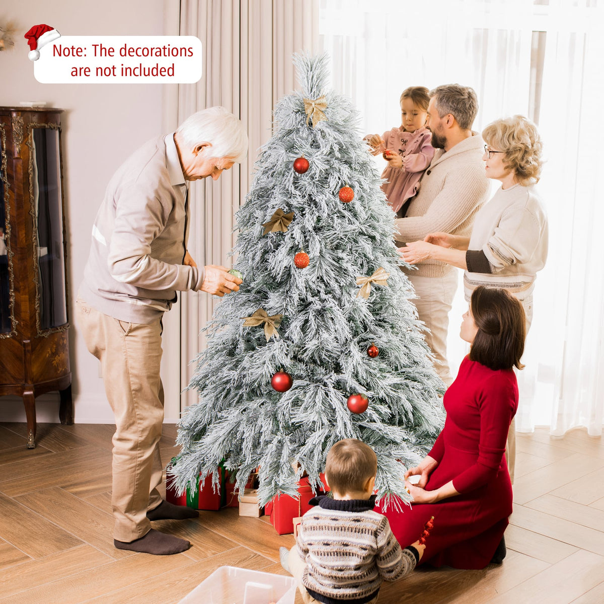 6 Feet Pre-Lit Snow Flocked Christmas Tree with Warm White LED Lights-6 ft-Christmas Trees-DECOROLALA
