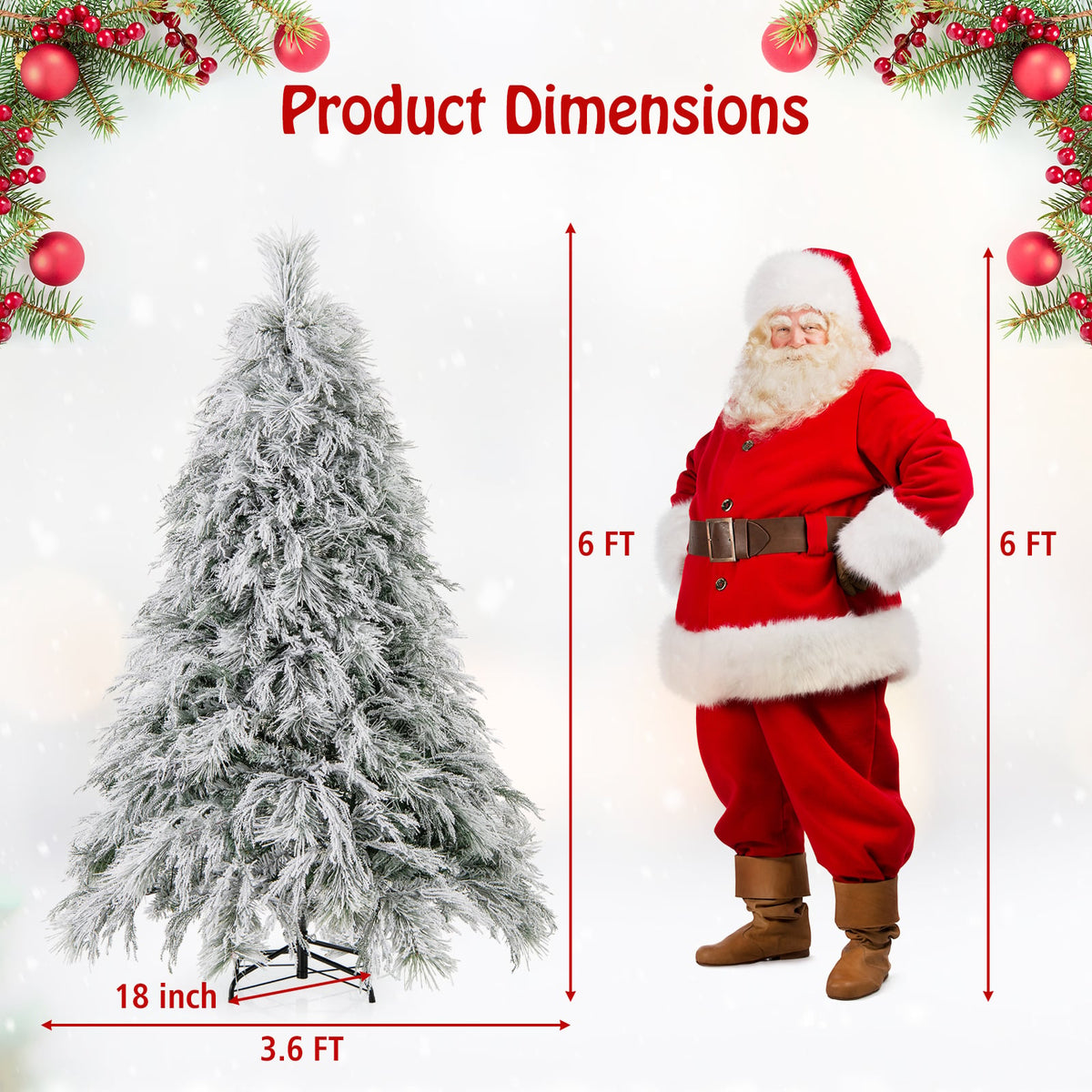6 Feet Pre-Lit Snow Flocked Christmas Tree with Warm White LED Lights-6 ft-Christmas Trees-DECOROLALA