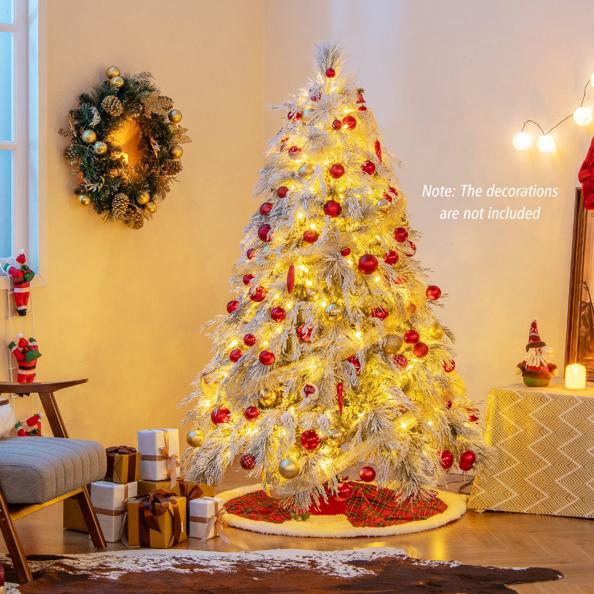 6 Feet Pre-Lit Snow Flocked Christmas Tree with Warm White LED Lights-6 ft-Christmas Trees-DECOROLALA