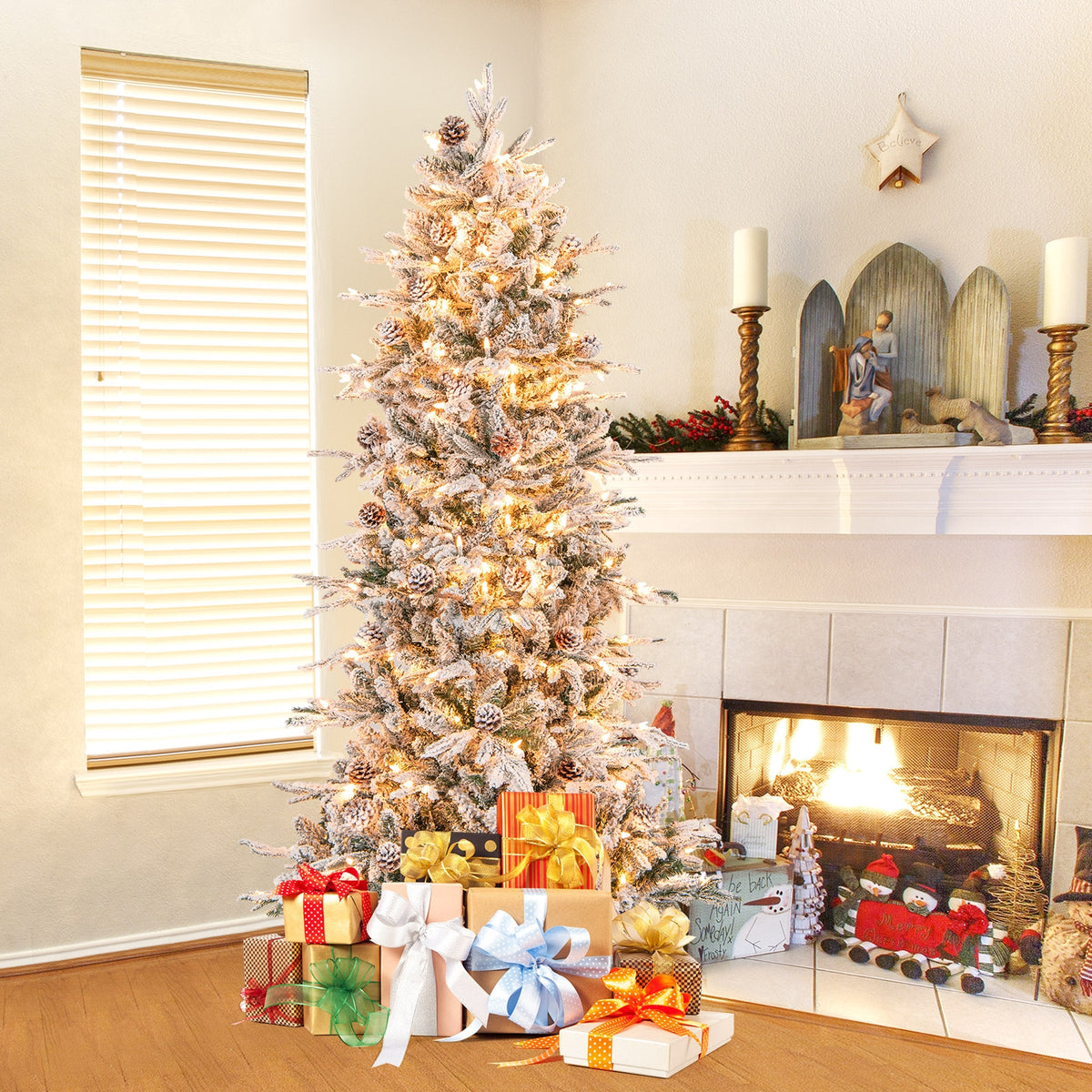 6 Feet Pre-lit Artificial Christmas Tree-Christmas Trees-DECOROLALA