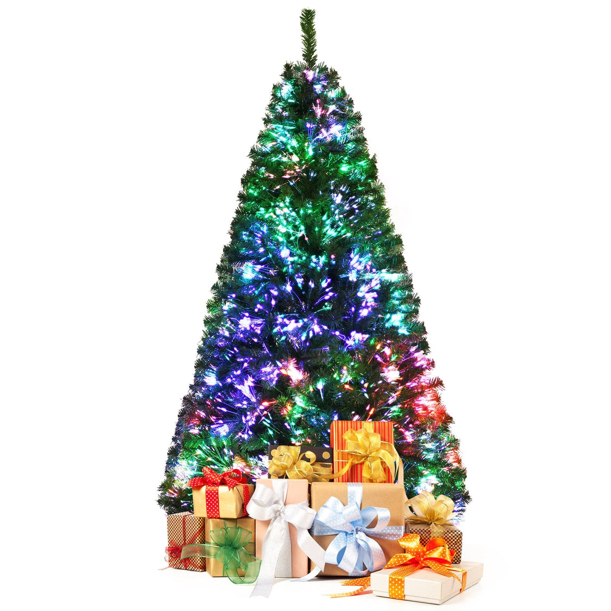 6 Feet Pre-lit Fiber Optic Artificial Christmas Tree with 617 Branch Tips-Christmas Trees-DECOROLALA