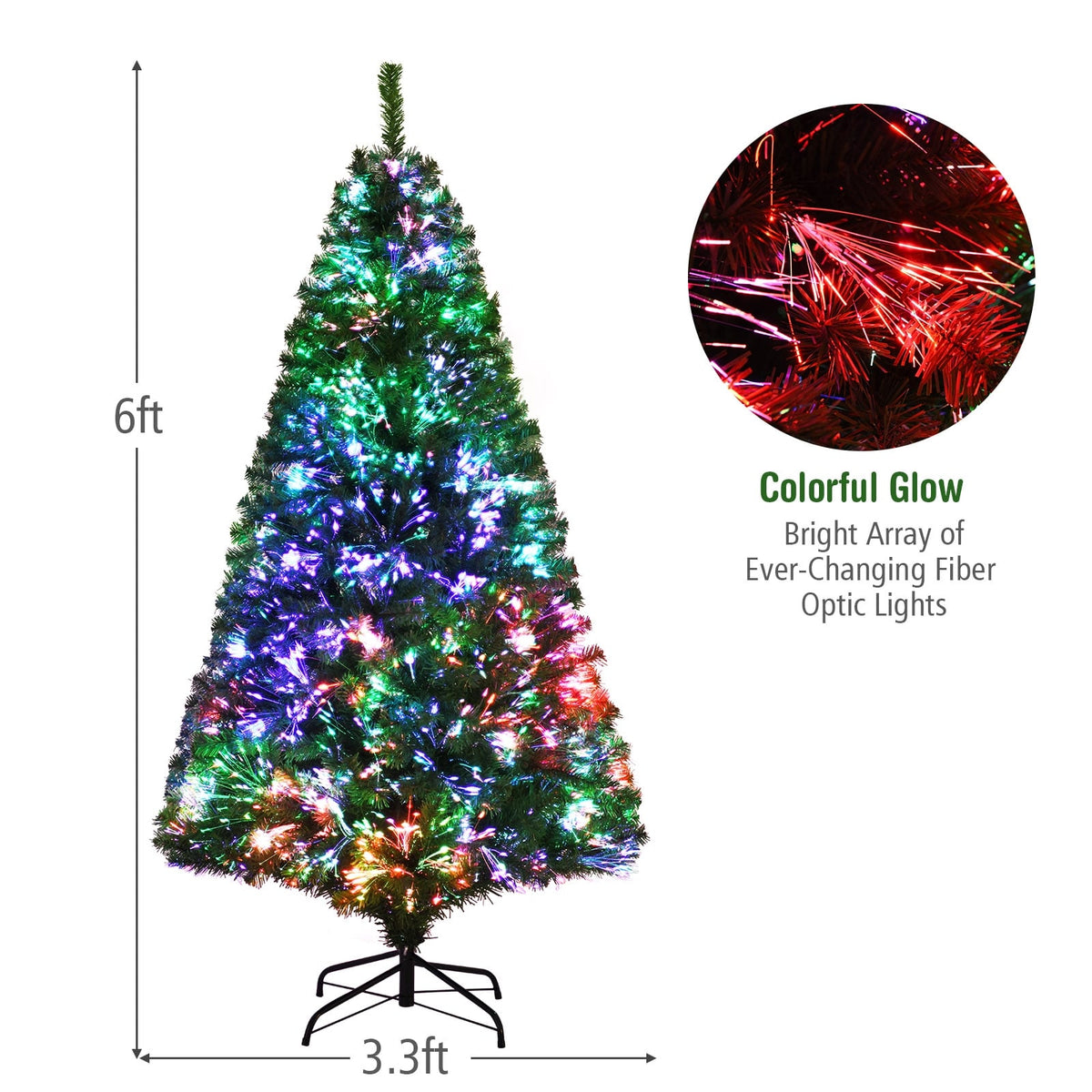 6 Feet Pre-lit Fiber Optic Artificial Christmas Tree with 617 Branch Tips-Christmas Trees-DECOROLALA
